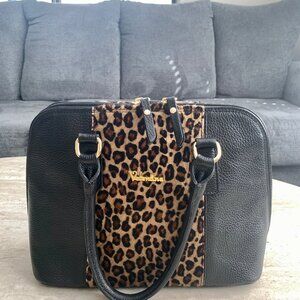 Valentina Satchel Hanbags BLk Leather Leopard Bag for Women's Italy 13 'x 9"x 5"